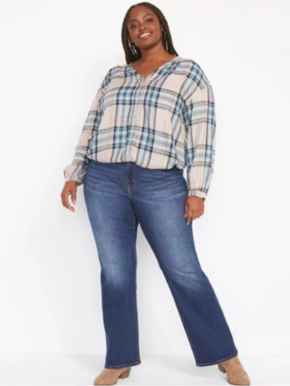 NWT $90 Lane Bryant Tummy Control High Rise Bootcut Jeans 18 Short Petite Blue